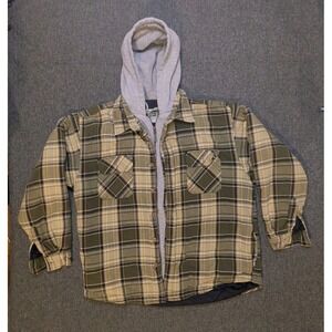 Vintage Field & Stream Jacket Mens XL Plaid Hooded Zip Up Flannel Quilted Lined